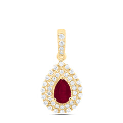 14K Yellow Gold 1/4 CTW-Natural Diamond 6X4MM Pear-Ru Natural Gemstone Pendant 1.29 Gram