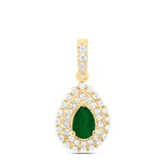 14K Yellow Gold 1/4 CTW-Natural Diamond 6X4MM Pear-Em Natural Gemstone Pendant 1.34 Gram