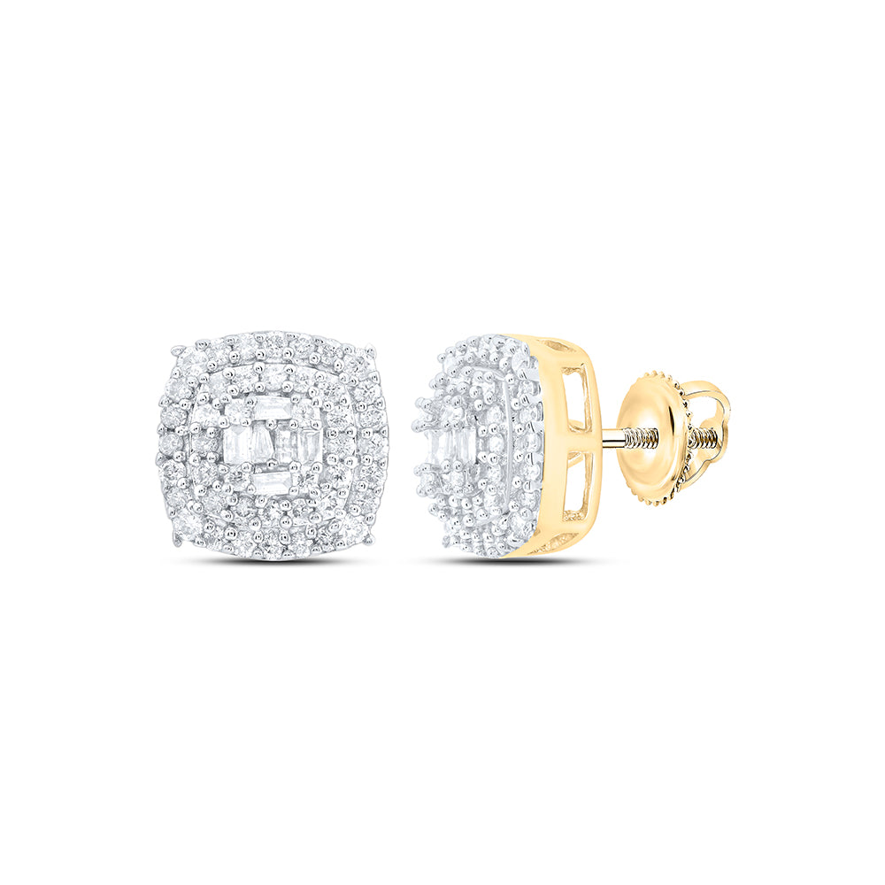 10K Yellow Gold 1/2 CTW-Natural Diamond Fashion Cushion Stud Earring 1.82 Gram