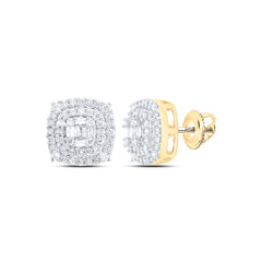 10K Yellow Gold 1/2 CTW-Natural Diamond Fashion Cushion Stud Earring 1.82 Gram