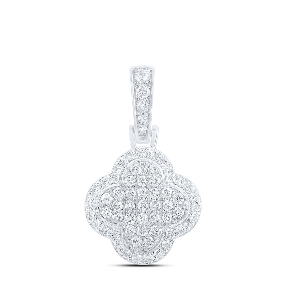 10K White Gold 1/2 CTW-Natural Diamond Gift Clover Pendant 1.64 Gram