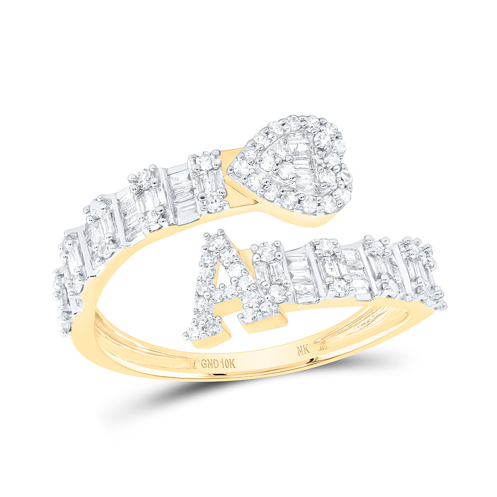 1/2CTW-DIA NK FASHION INITIAL "A" LADIES HEART CUFF RING