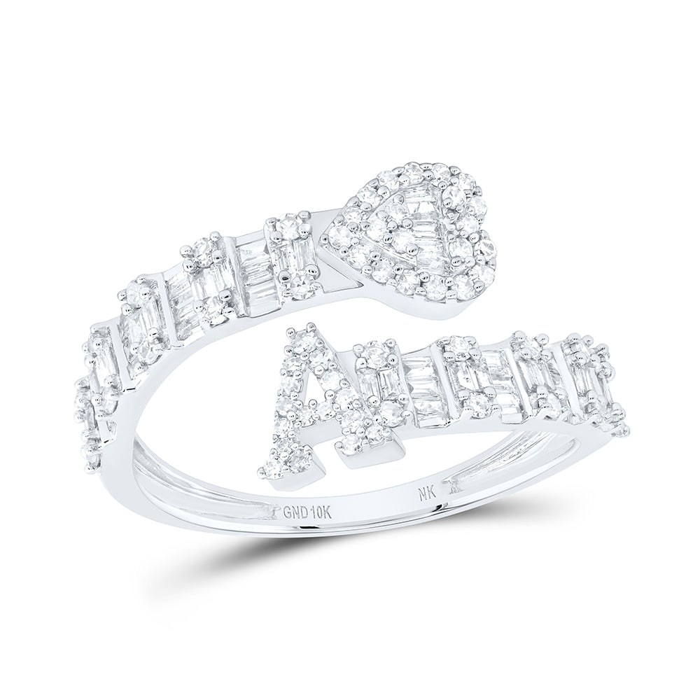 1/2CTW-DIA NK FASHION INITIAL "A" LADIES HEART CUFF RING