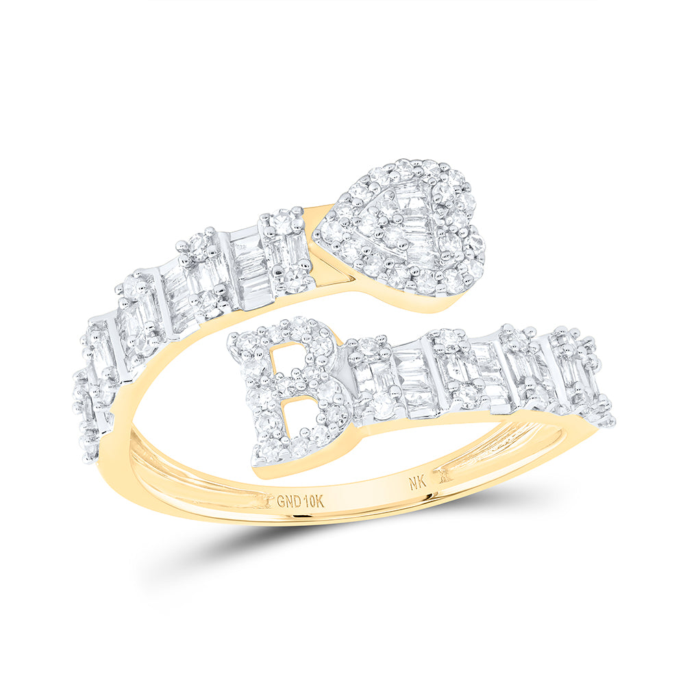 1/2CTW-DIA NK FASHION INITIAL "B" LADIES HEART CUFF RING