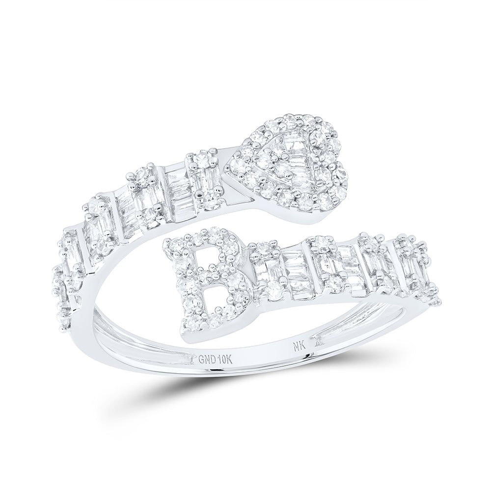 10K White Gold 1/2 CTW-Natural Diamond Fashion Initial "B" Ladies Heart Cuff Ring 2.13 Gram