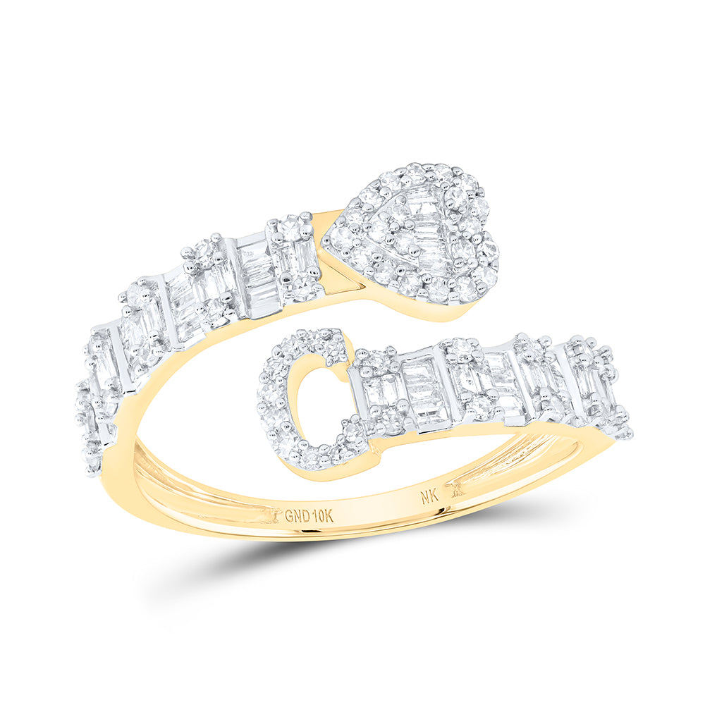 1/2CTW-DIA NK FASHION INITIAL "C" LADIES HEART CUFF RING
