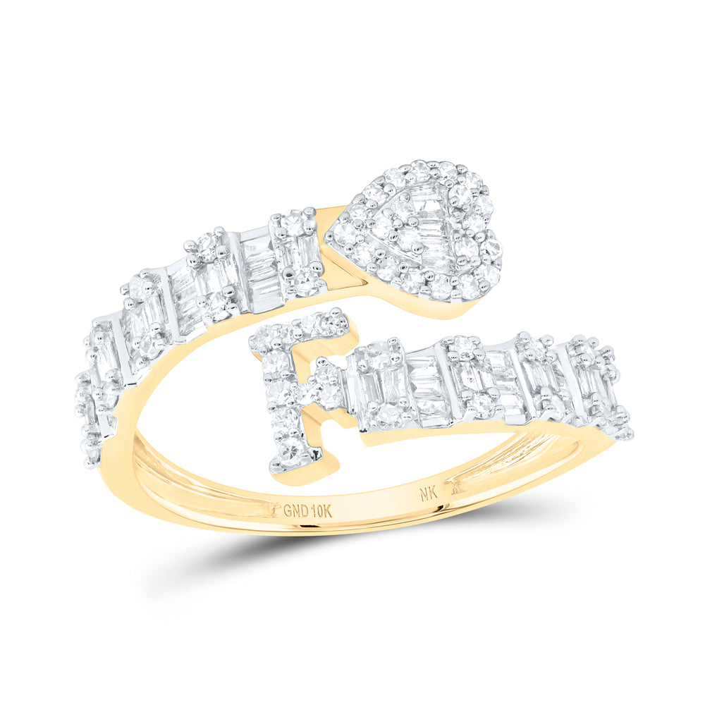 1/2CTW-DIA NK FASHION INITIAL "F" LADIES HEART CUFF RING