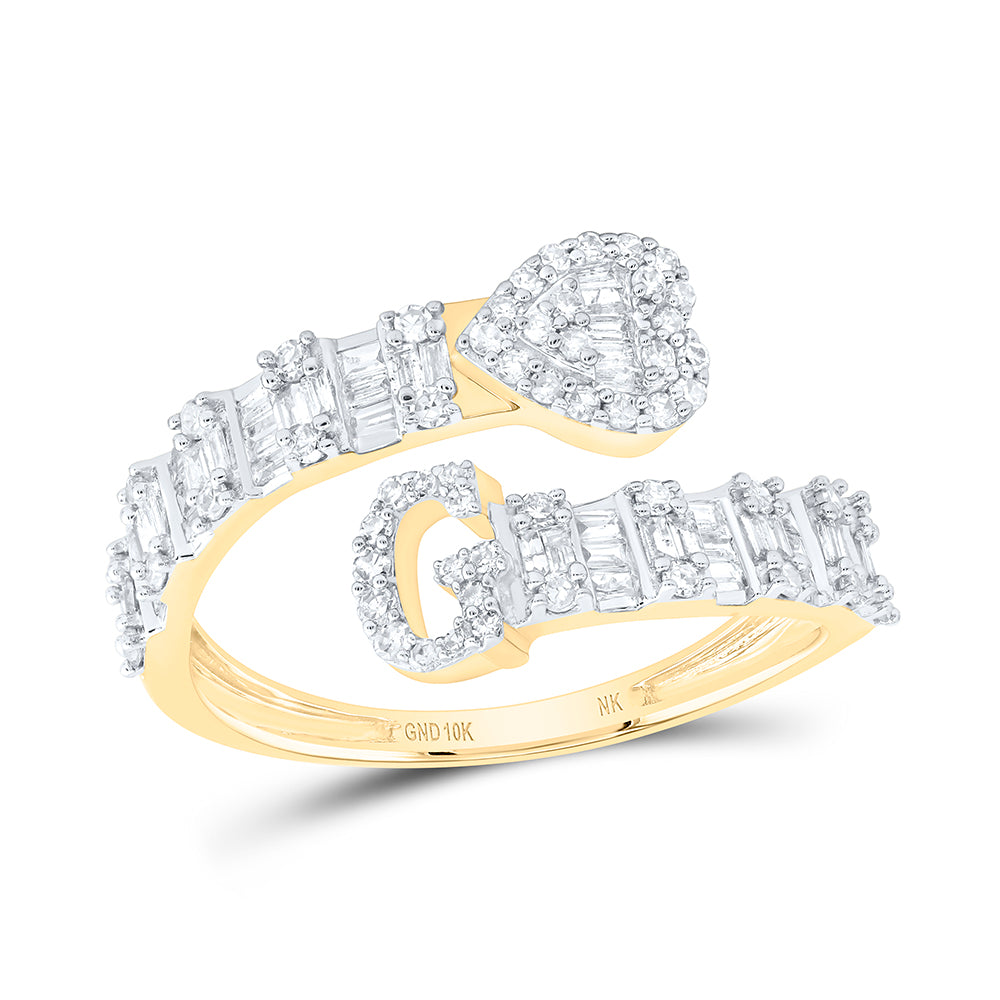 1/2CTW-DIA NK FASHION INITIAL "G" LADIES HEART CUFF RING