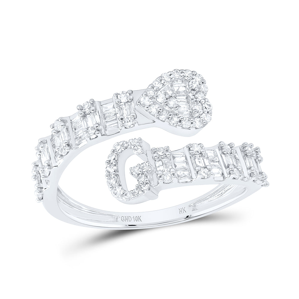 1/2CTW-DIA NK FASHION INITIAL "G" LADIES HEART CUFF RING