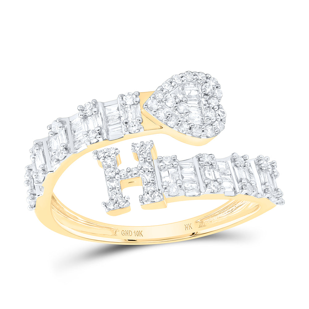 1/2CTW-DIA NK FASHION INITIAL "H" LADIES HEART CUFF RING