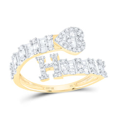 1/2CTW-DIA NK FASHION INITIAL "H" LADIES HEART CUFF RING