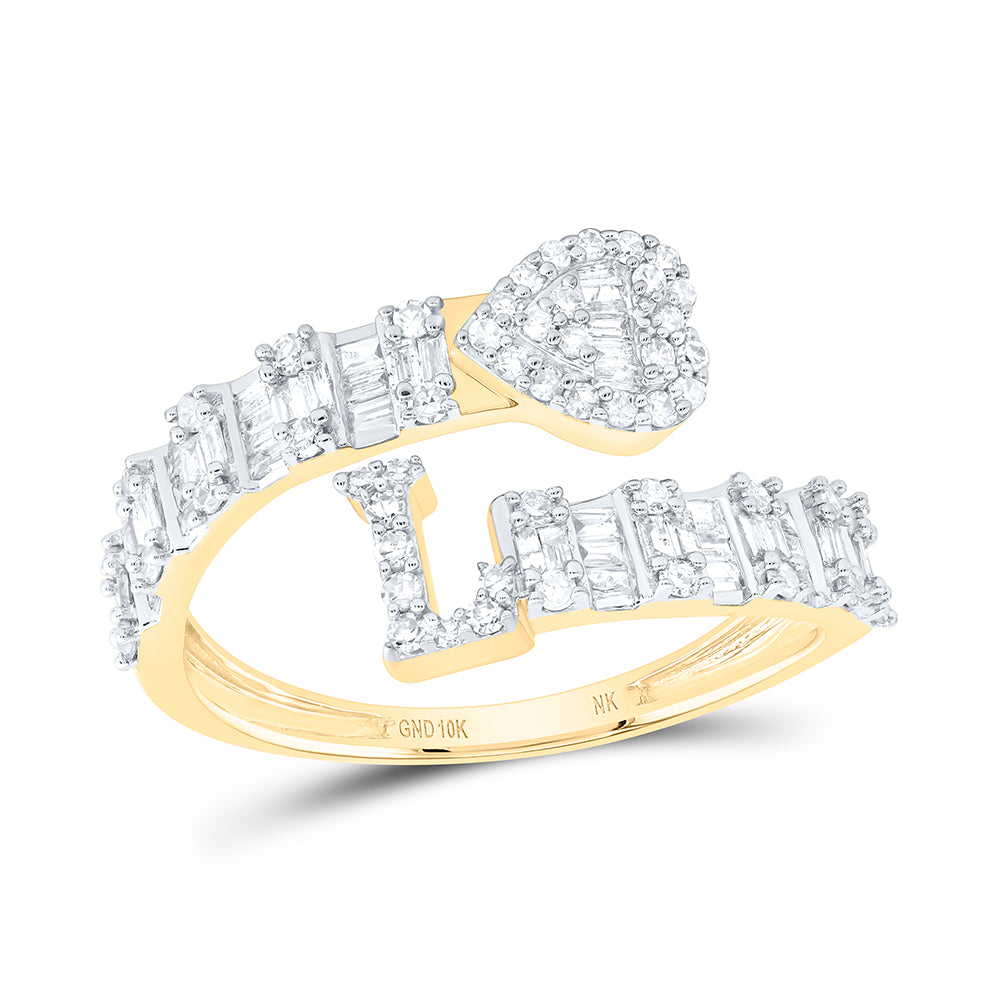 1/2CTW-DIA NK FASHION INITIAL "L" LADIES HEART CUFF RING