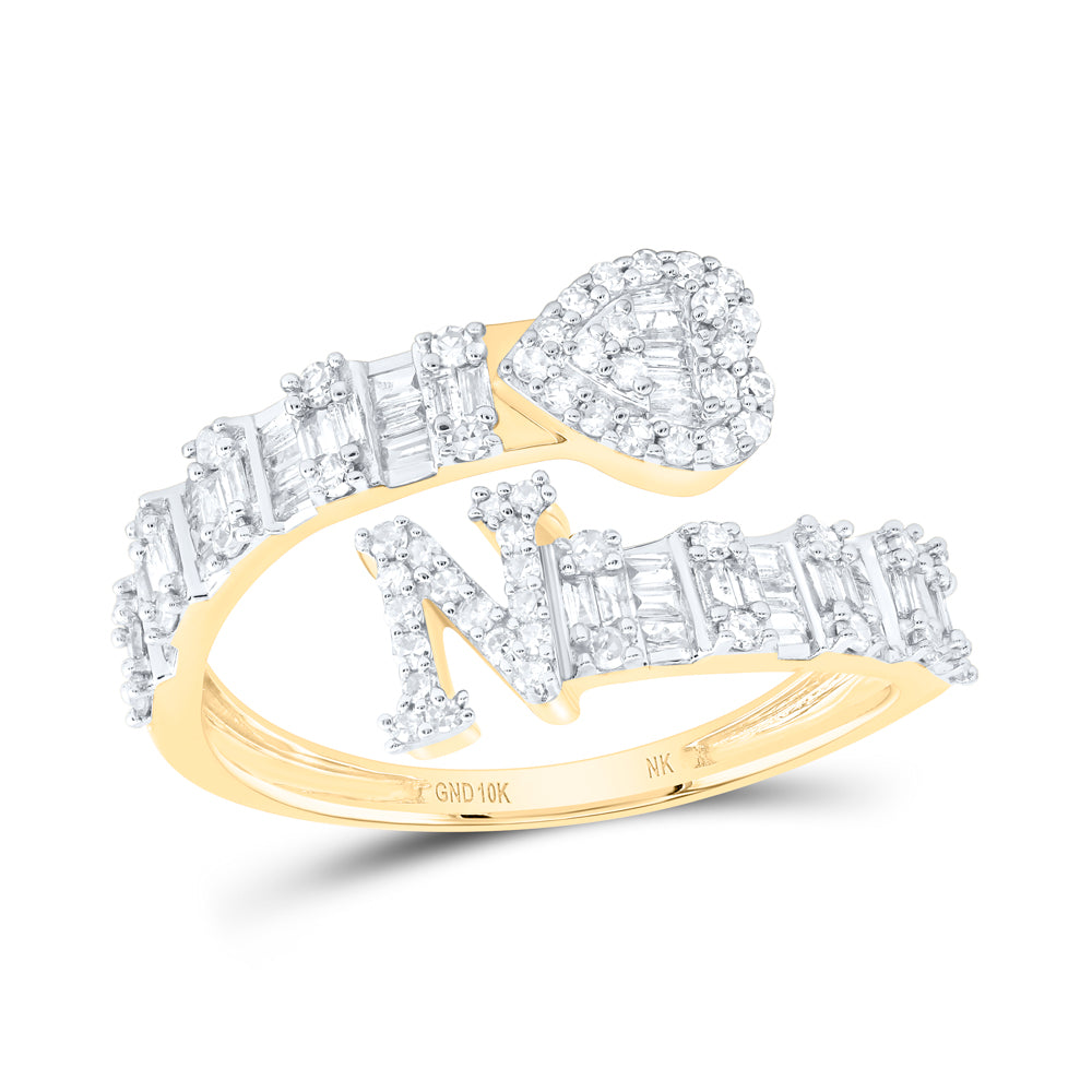 5/8CTW-DIA NK FASHION INITIAL "N" LADIES HEART CUFF RING