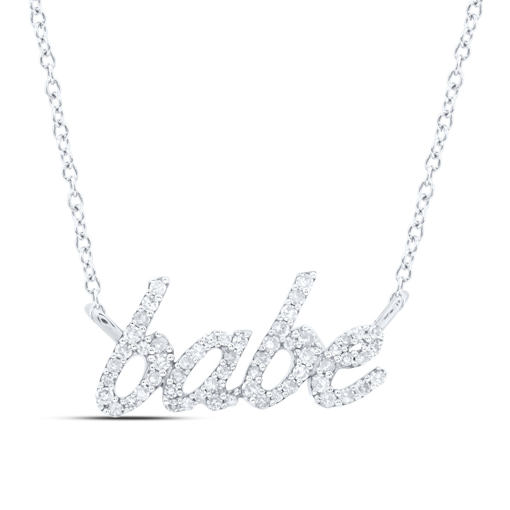10K White Gold 1/4 CTW-Natural Diamond Gift "Babe" Necklace (18 Inch ) 1.11 Gram