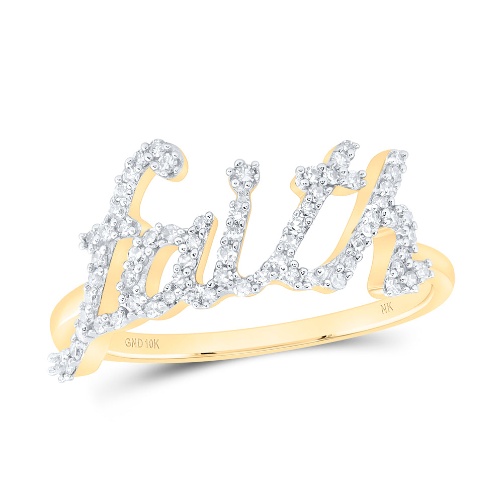 10K Yellow Gold 1/5 CTW-Natural Diamond Gift "Faith" Ladies Ring 1.65 Gram