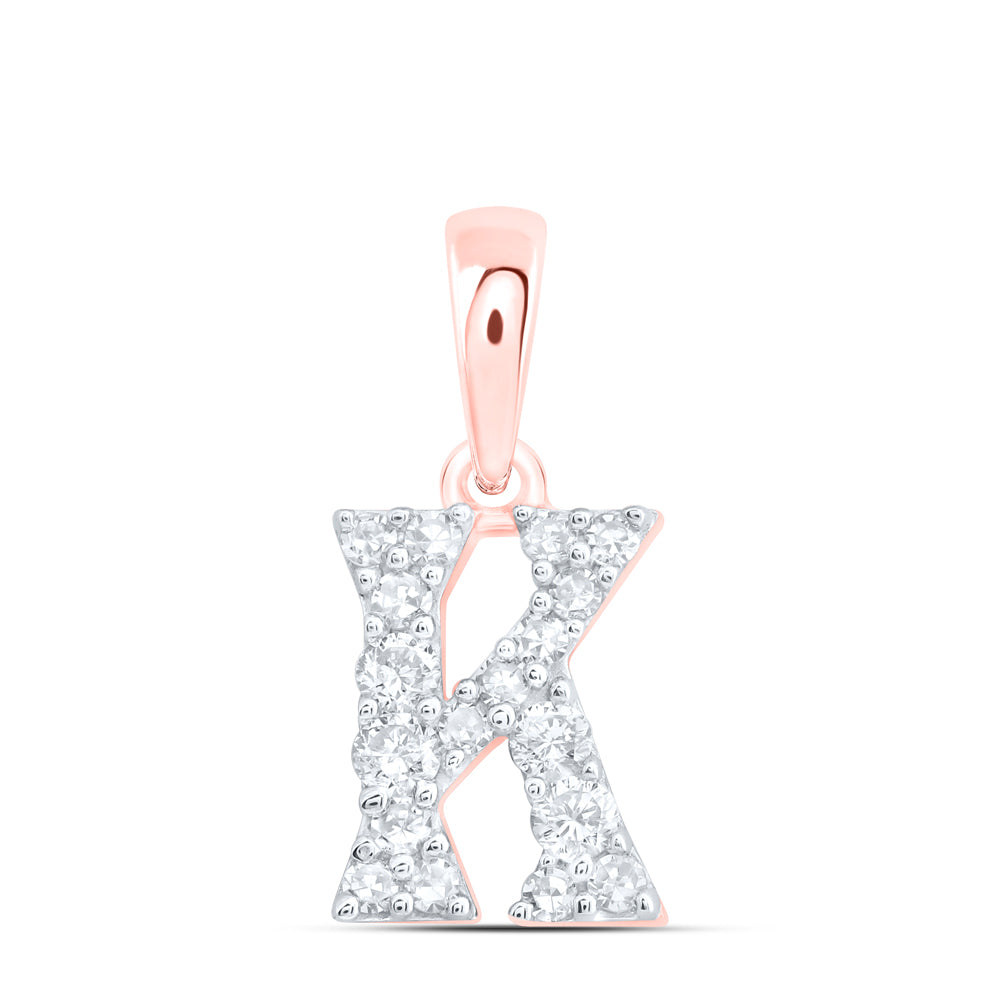 10K Rose Gold 1/6 CTW-Natural Diamond Gift Initial "K" Pendant 0.44 Gram