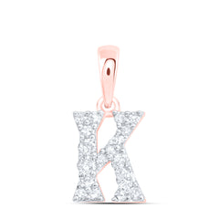 10K Rose Gold 1/6 CTW-Natural Diamond Gift Initial "K" Pendant 0.44 Gram