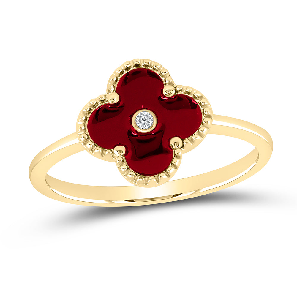 10K Yellow Gold 0.01 CTW-Natural Diamond Gift Clover Ring 2.173 Gram