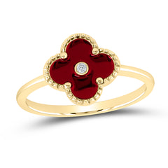 10K Yellow Gold 0.01 CTW-Natural Diamond Gift Clover Ring 2.173 Gram