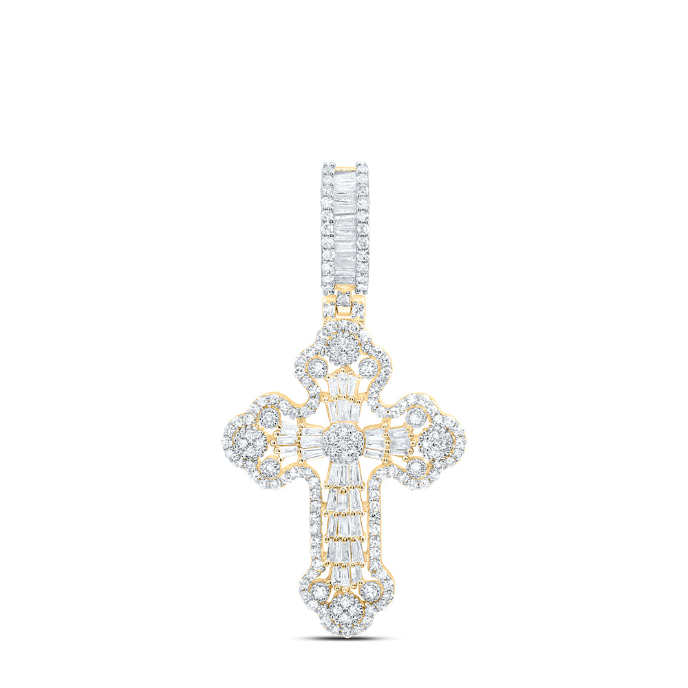 10K Yellow Gold 1 CTW-Natural Diamond Cross Mens Charm 3.85 Gram