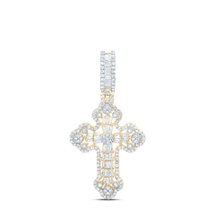 10K Yellow Gold 1 CTW-Natural Diamond Cross Mens Charm 3.85 Gram