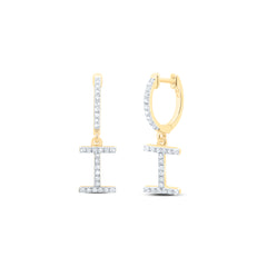 10k Gold 1/5 CTW-Natural Diamond Gift Initial "I" Dangling Earring Gram