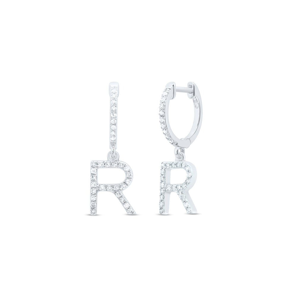 1/4CTW-DIA NK GIFT INITIAL "R" DANGLING EARRING