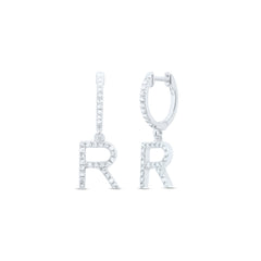 1/4CTW-DIA NK GIFT INITIAL "R" DANGLING EARRING