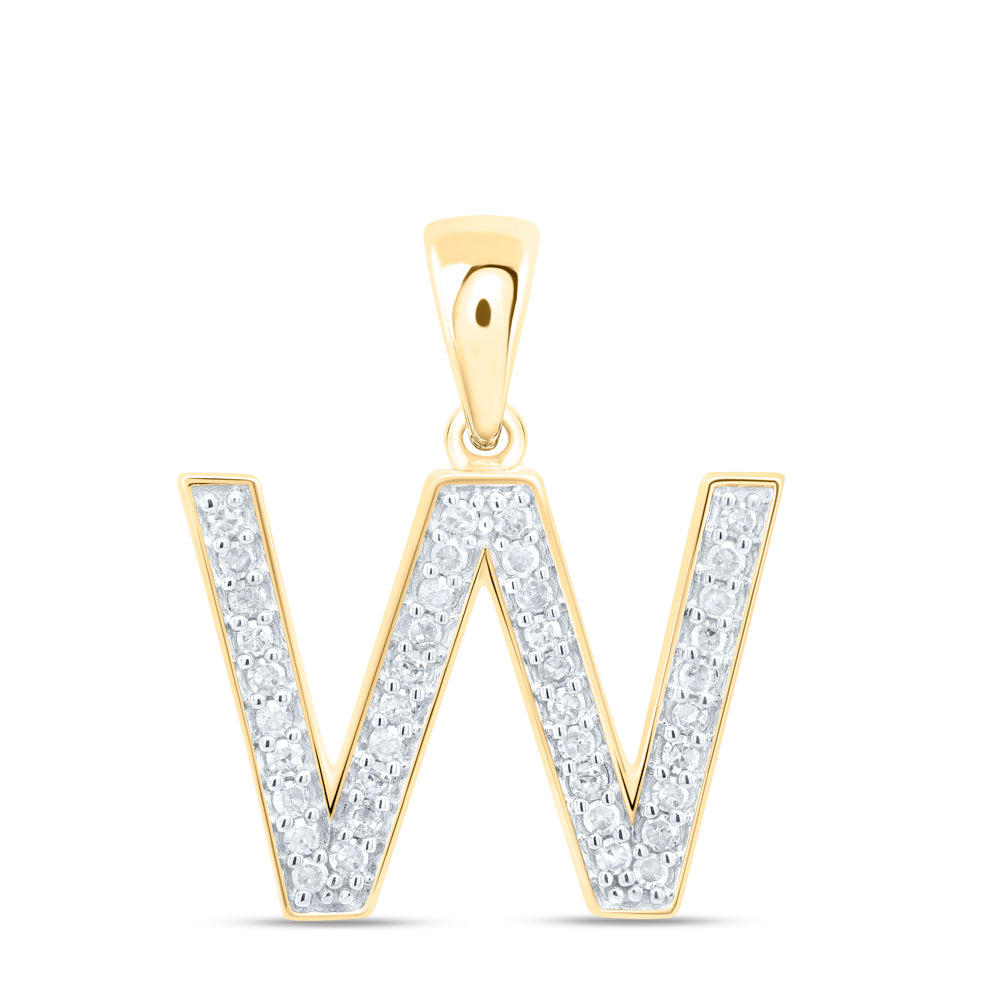 10K Yellow Gold 1/6 CTW-Natural Diamond Gift Initial "W" Pendant 1.07 Gram
