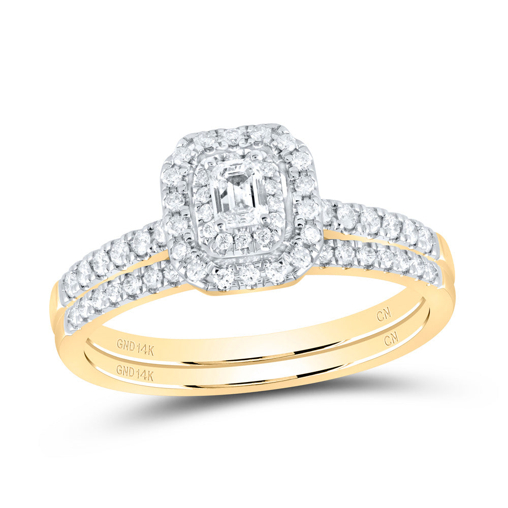 1/2CTW-DIA CN EMERALD DOUBLE HALO BRIDAL SET