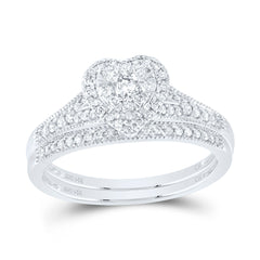 14K White Gold 3/8 CTW-Natural Diamond Heart Single Halo Bridal Set 3.55 Gram