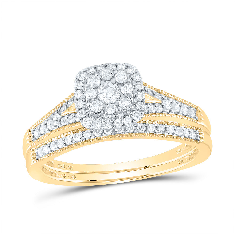3/8CTW-DIA CN CUSHION SINGLE HALO BRIDAL SET