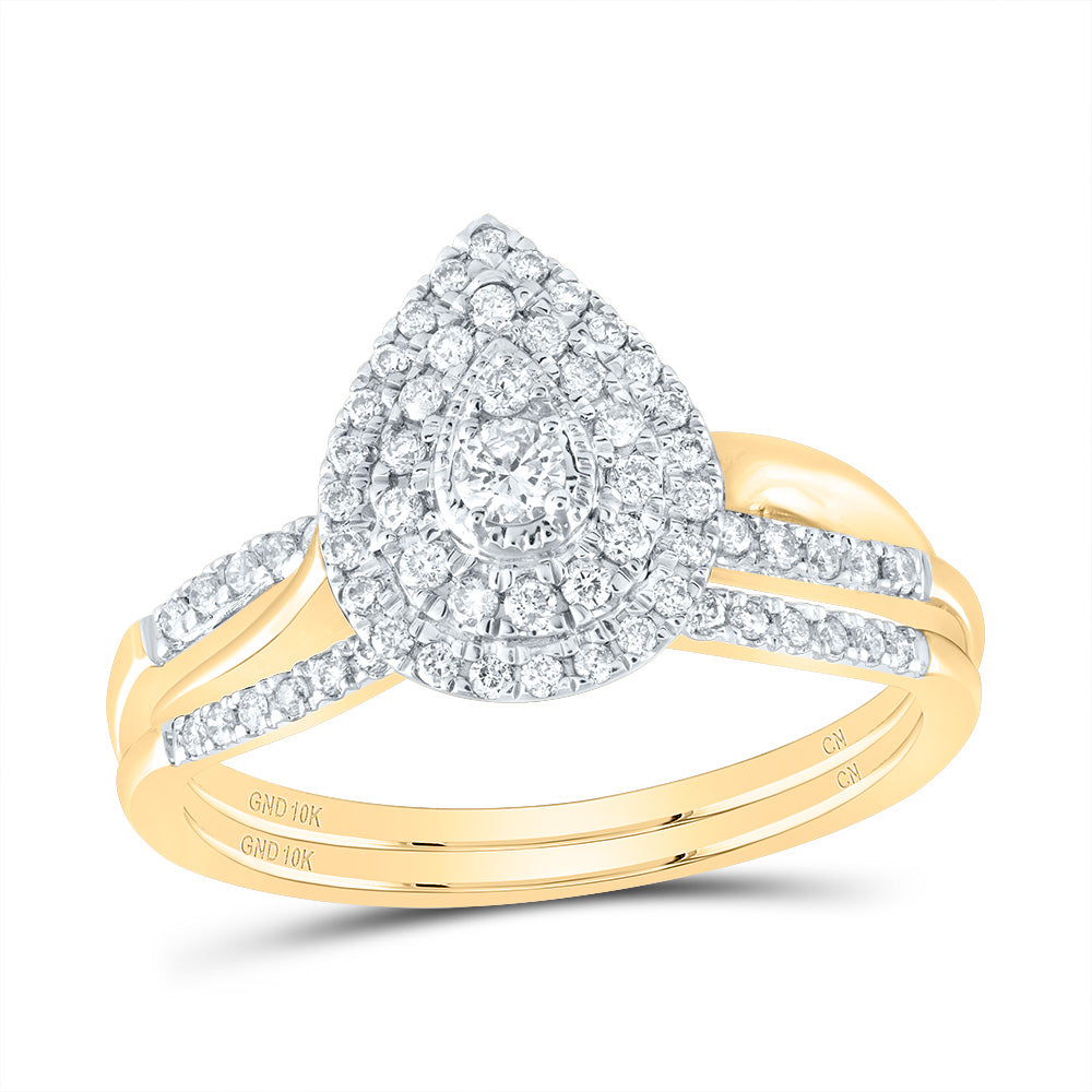 3/8CTW-DIA CN PEAR DOUBLE HALO BRIDAL SET