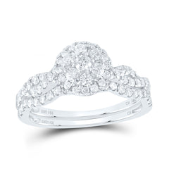 14K White Gold 3/4 CTW-Natural Diamond Round Single Halo Bridal Set 3.63 Gram