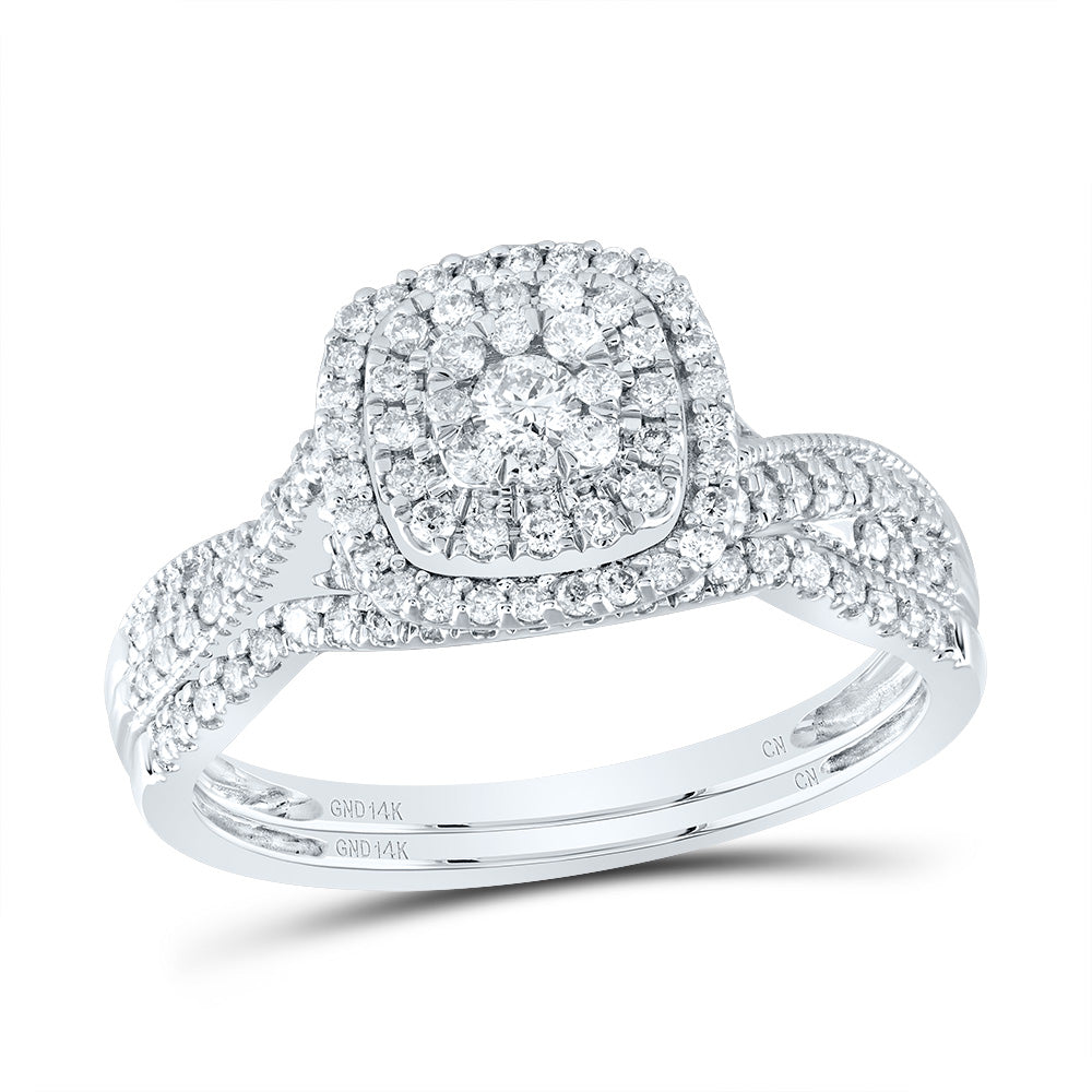 1/2CTW-DIA CN CUSHION DOUBLE HALO BRIDAL SET