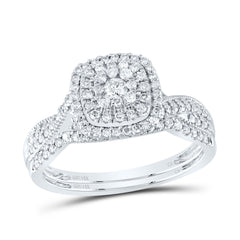 1/2CTW-DIA CN CUSHION DOUBLE HALO BRIDAL SET