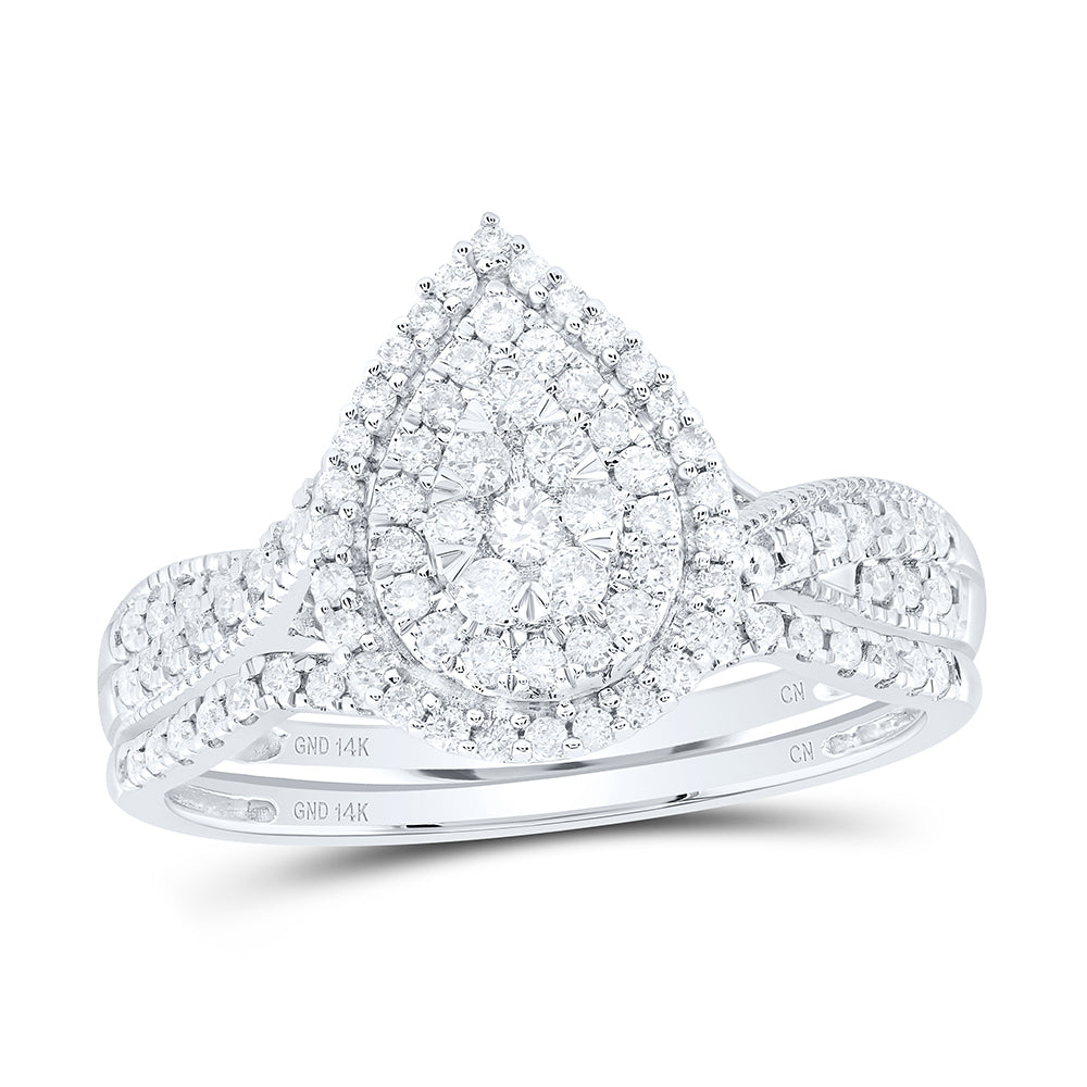 1/2CTW-DIA CN PEAR DOUBLE HALO BRIDAL SET