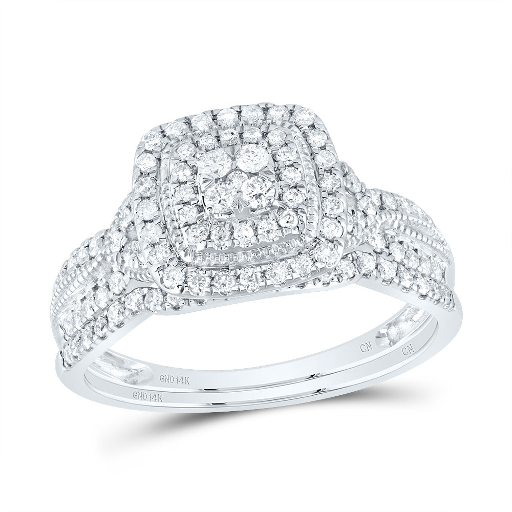 1/2CTW-DIA CN CUSHION DOUBLE HALO BRIDAL SET