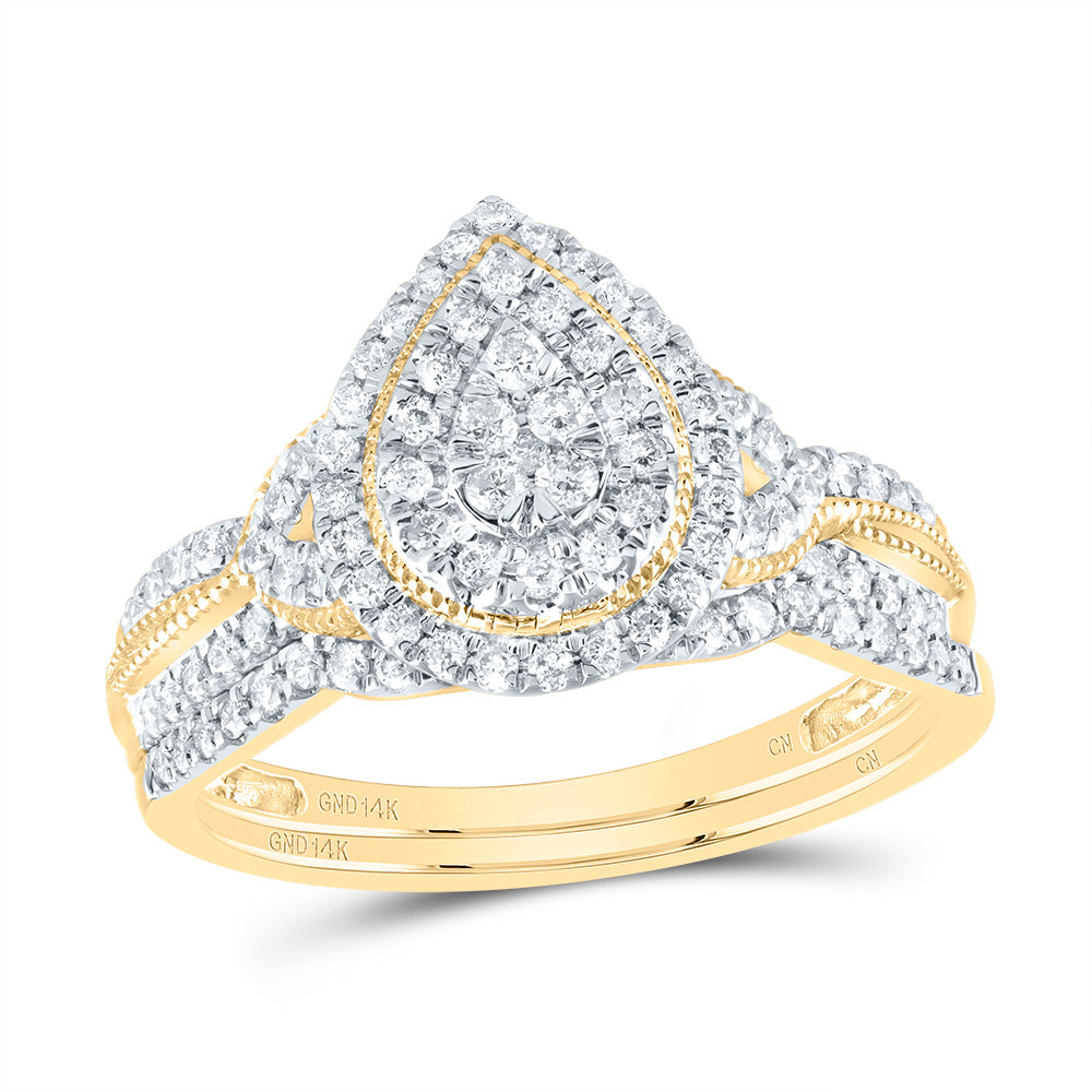 1/2CTW-DIA CN PEAR DOUBLE HALO BRIDAL SET