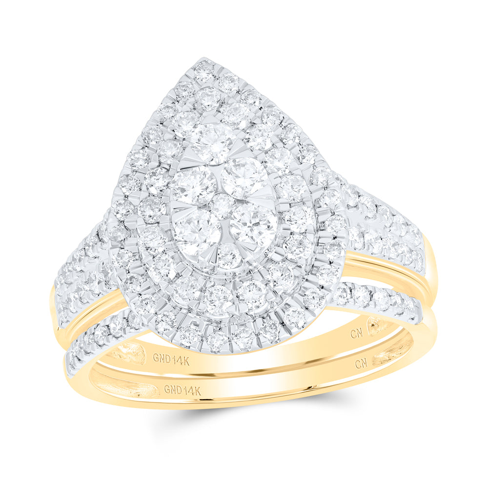 1CTW-DIA CN PEAR DOUBLE HALO BRIDAL SET