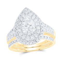 1CTW-DIA CN PEAR DOUBLE HALO BRIDAL SET