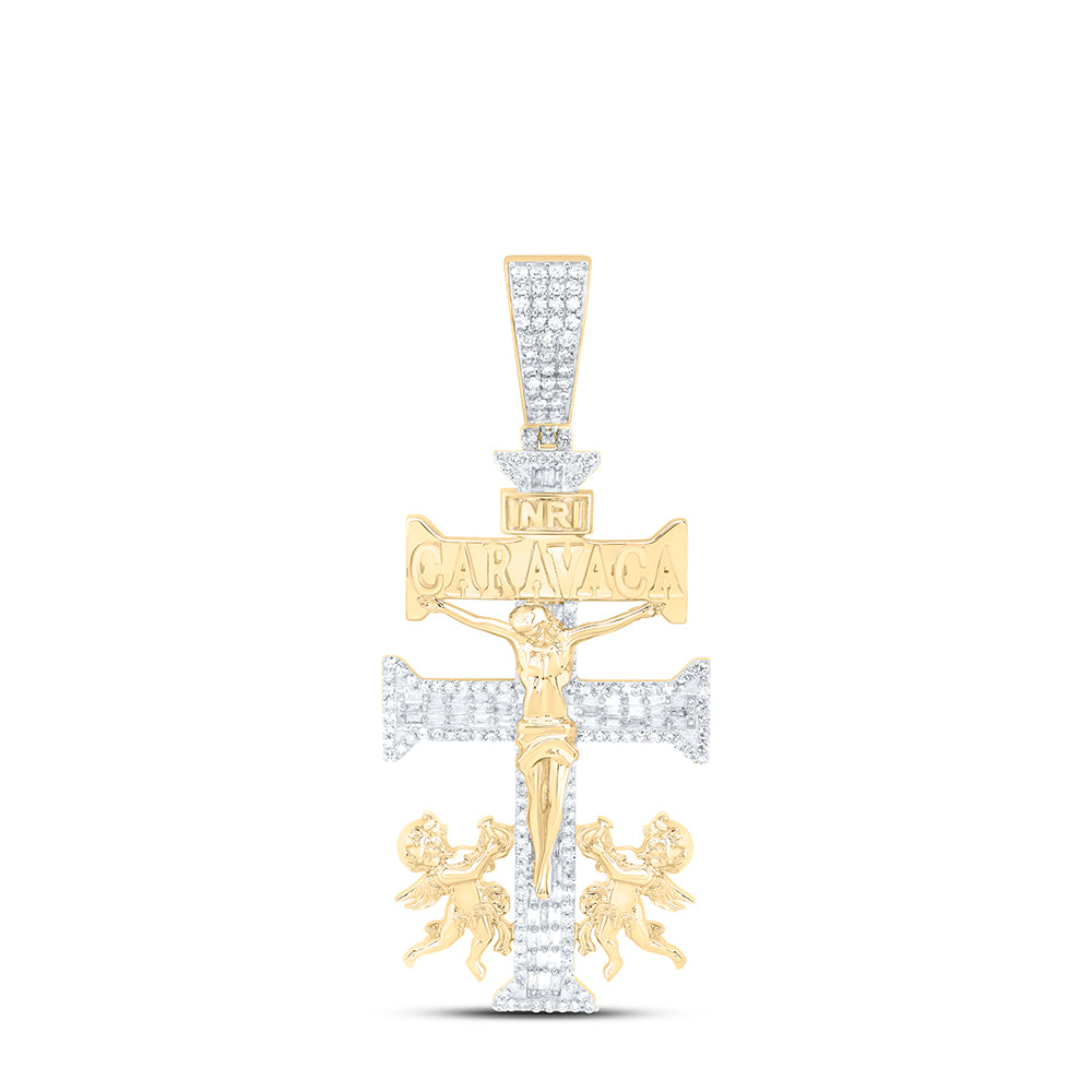1 1/4CTW-DIA NK LA CRUZ DE CARAVACA PLATA CROSS MENS CHARM