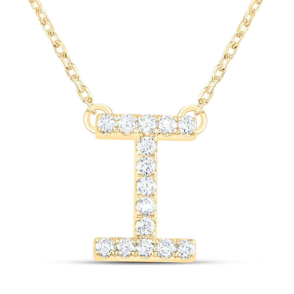 14K Yellow Gold 1/5 CTW-Natural Diamond Initial "I" Fashion Necklace (16 Inch ) 2.28 Gram