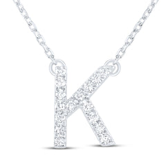 14K White Gold 1/5 CTW-Natural Diamond Initial "K" Fashion Necklace (16 Inch ) 2.4 Gram