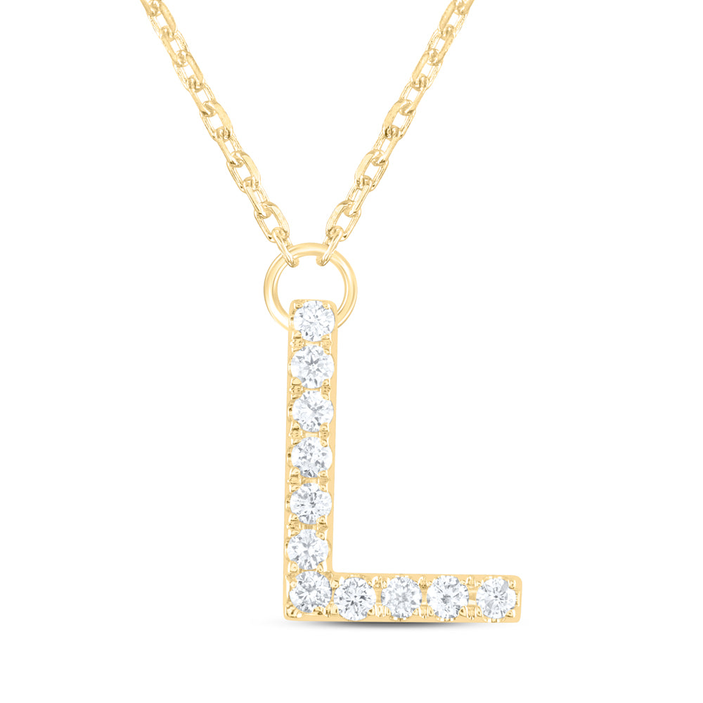 14K Yellow Gold 1/8 CTW-Natural Diamond Initial "L" Fashion Necklace (16 Inch ) 2.11 Gram