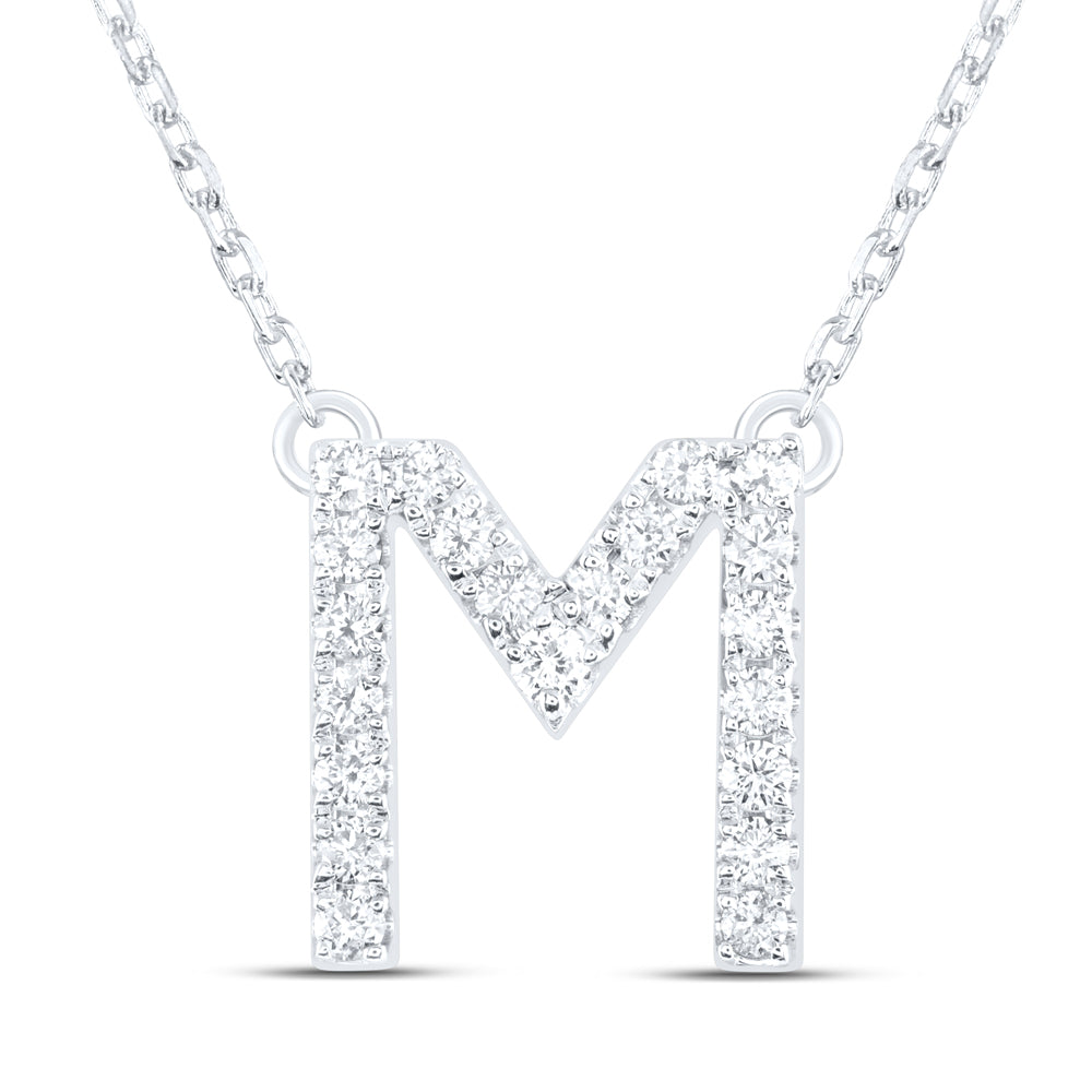 14K White Gold 1/4 CTW-Natural Diamond Initial "M" Fashion Necklace (16 Inch ) 2.66 Gram