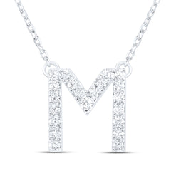 14K White Gold 1/4 CTW-Natural Diamond Initial "M" Fashion Necklace (16 Inch ) 2.66 Gram