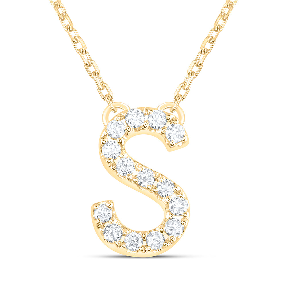 14K Yellow Gold 1/6 CTW-Natural Diamond Initial "S" Fashion Necklace (16 Inch ) 2.33 Gram