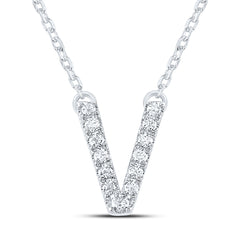 1/6CTW-DIA ANA M INITIAL "V" FASHION NECKLACE (16 INCH)
