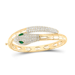 14K Yellow Gold 3 3/8 CTW-Natural Diamond 5X2.5MM Mq-Em Natural Gemstone Snake Bangle(47X57MM) 31.23 Gram